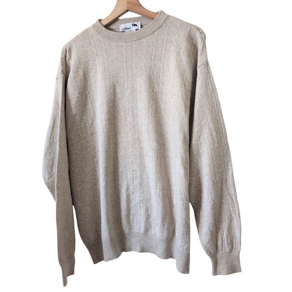 I Levrieri Mens XXL Cashmere Silk Cable Knit Sweater Beige Made in Italy Luxury